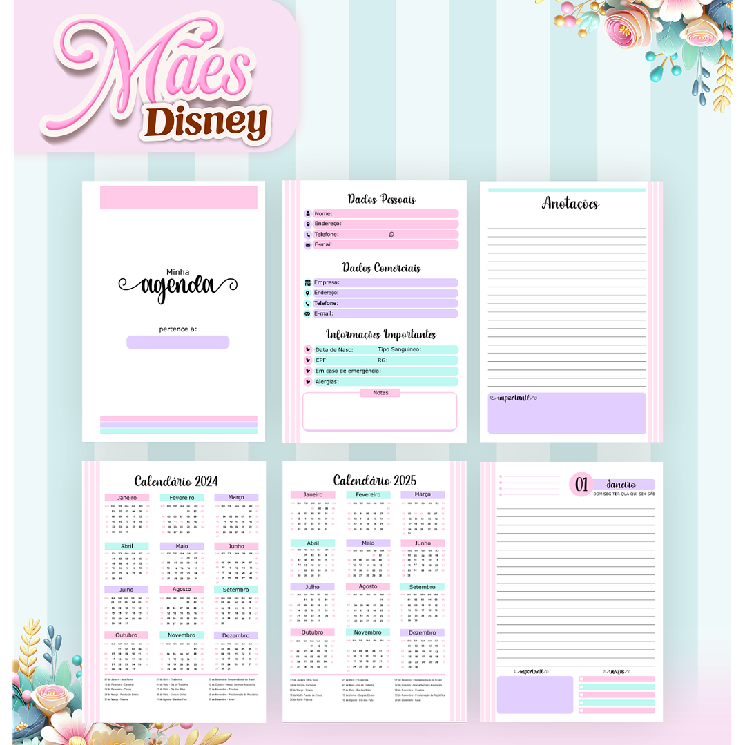 Arquivos para Encadernação Dia das Mães Princesas da Disney em Pdf e Png 8