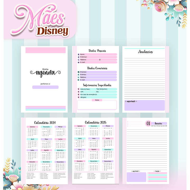 Arquivos para Encadernação Dia das Mães Princesas da Disney em Pdf e Png 8
