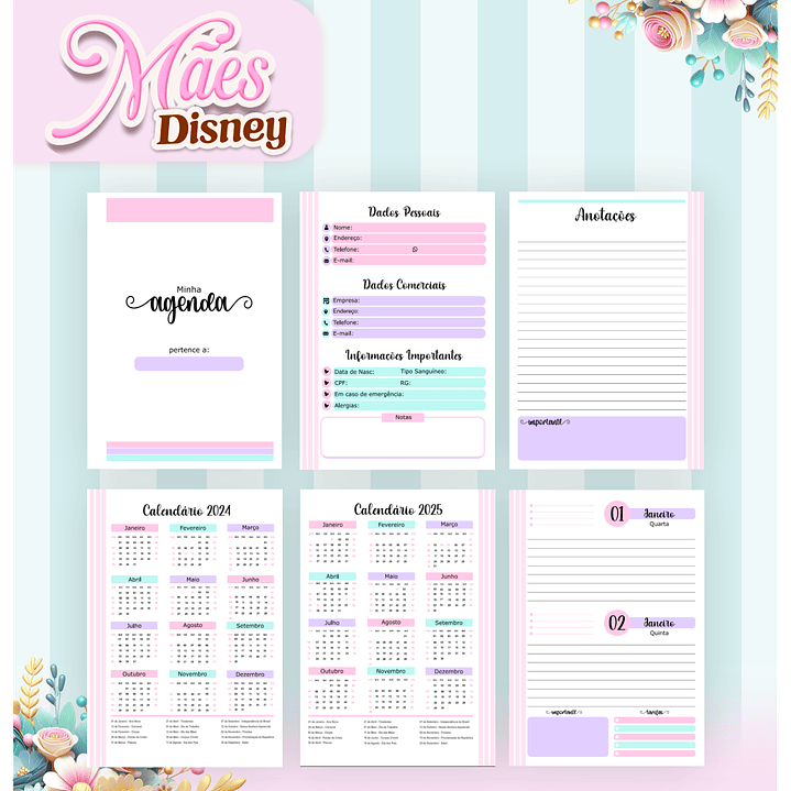 Arquivos para Encadernação Dia das Mães Princesas da Disney em Pdf e Png 9