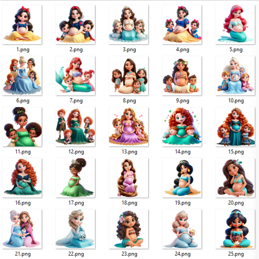Kit Digital Princesas Dia das Mães em Png 4