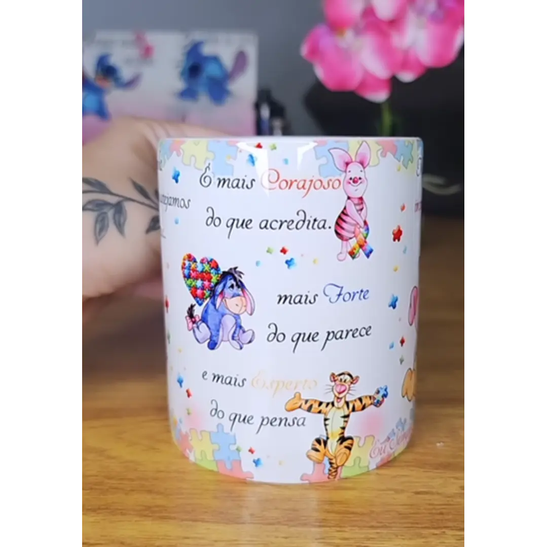 Arte Caneca Se Houver o amanhã em que não estejamos juntos - Ursinho Pooh Autismo  Arquivo Editável 2