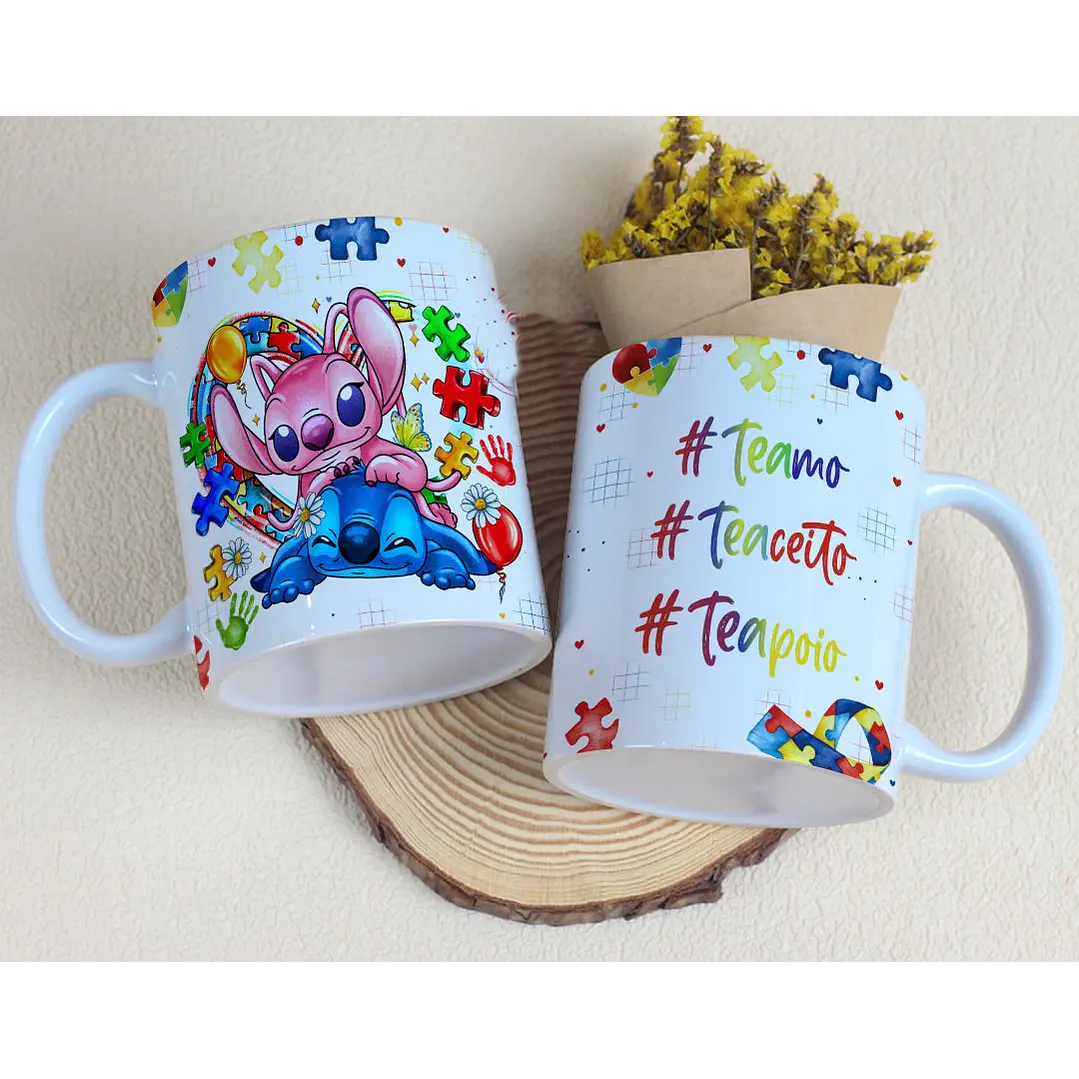Arte Caneca Autismo Stitch Arquivo Editável 1