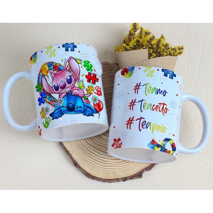 Arte Caneca Autismo Stitch Arquivo Editável 1