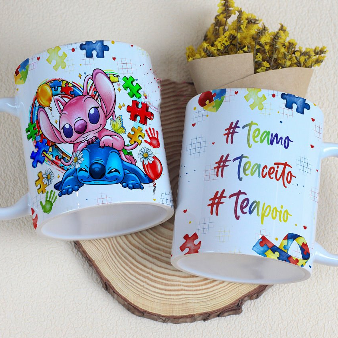 Arte Caneca Autismo Stitch Arquivo Editável 1
