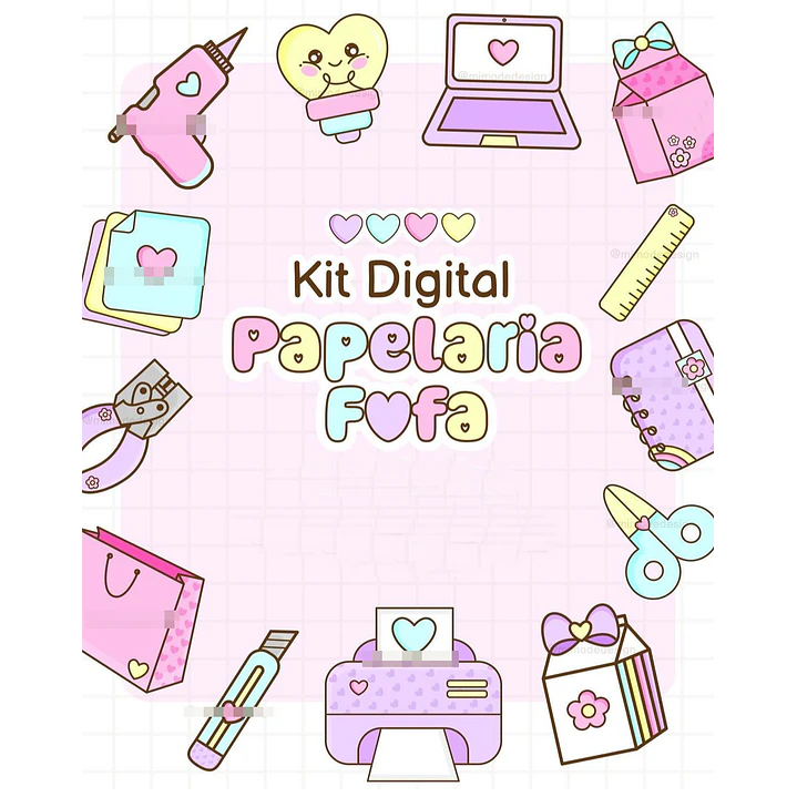 Kit Digital Papelaria Fofa Arquivos em Png 1