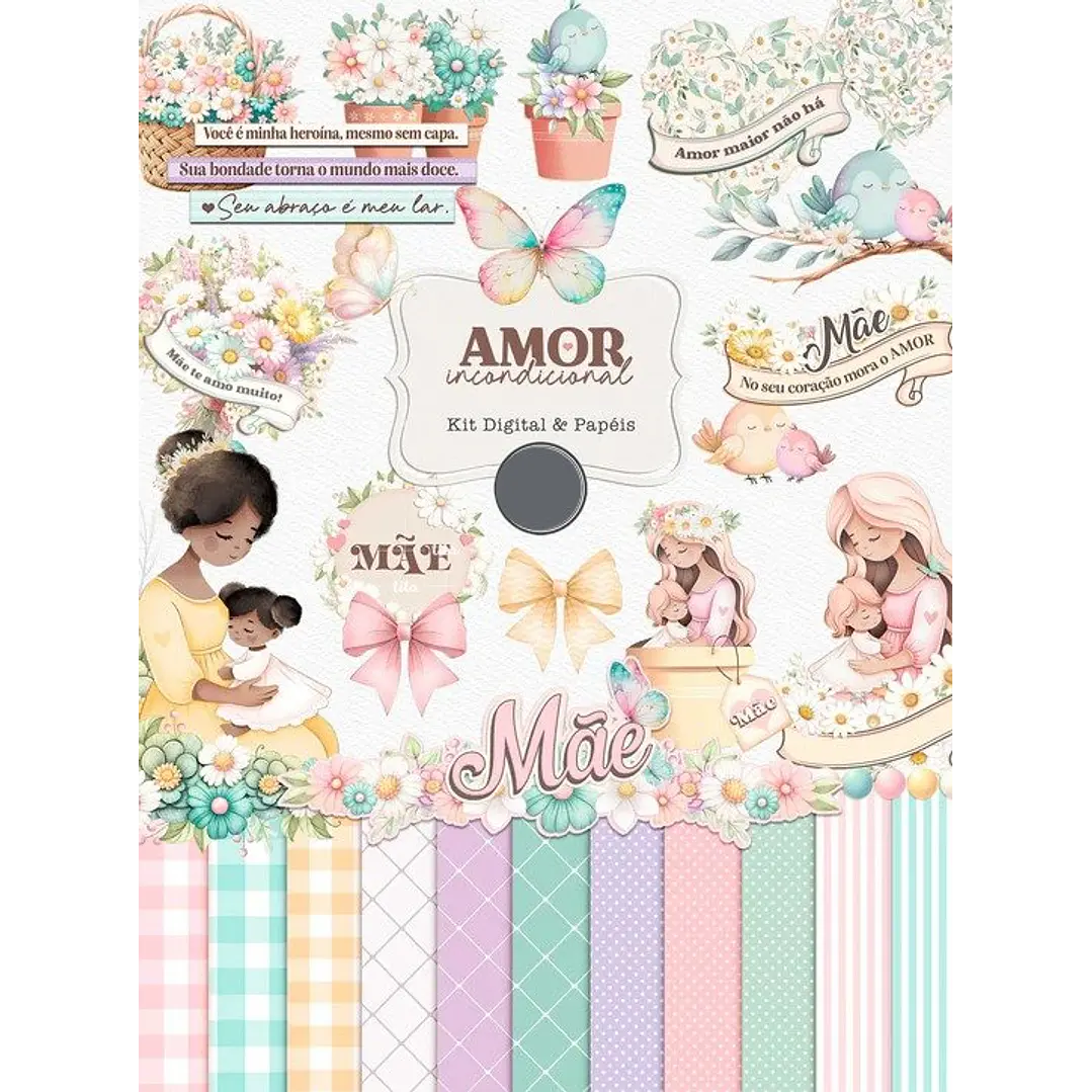Kit Digital Dia das Mães Amor Incondicional Arquivos em Png   1