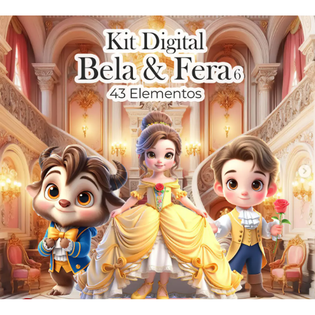 Kit Digital Bela e a Fera Cute 3d Arquivo em Png  1