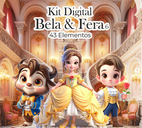Kit Digital Bela e a Fera Cute 3d Arquivo em Png 