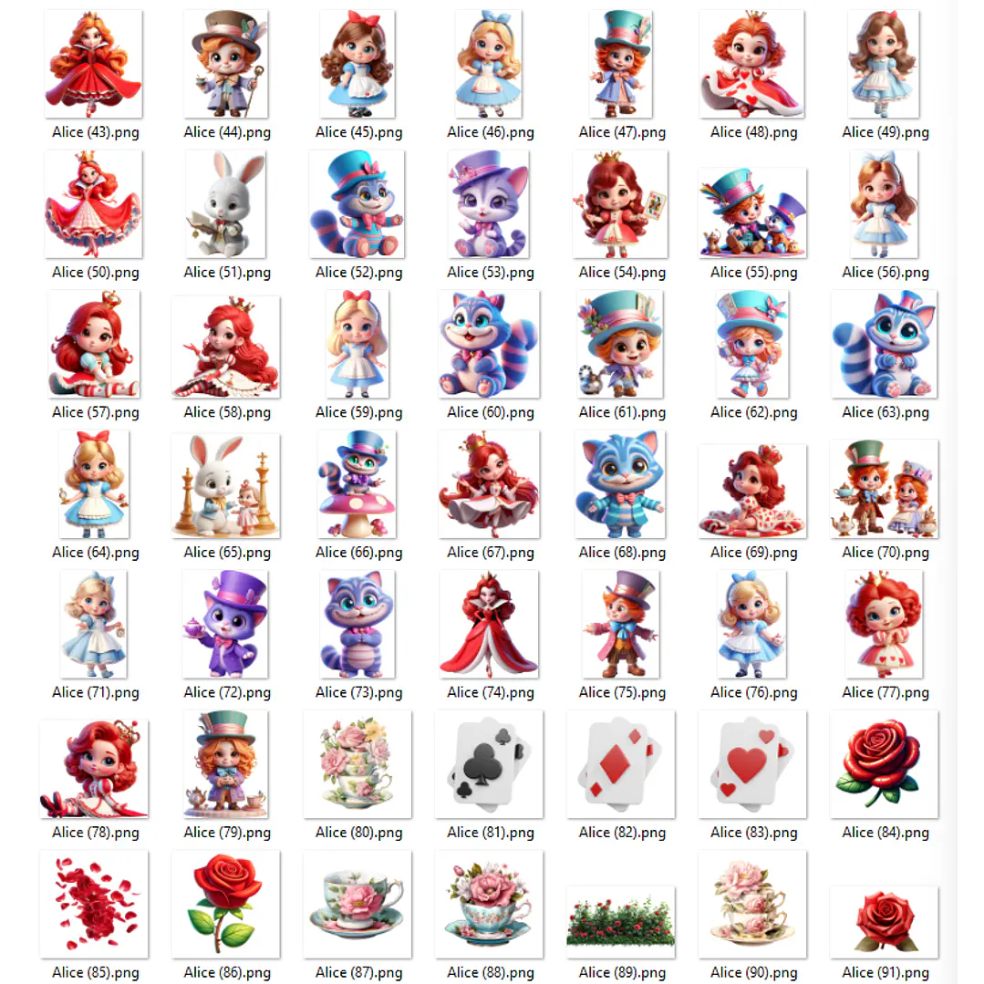 Kit Digital Alice Cute 3d Arquivo em Png 3