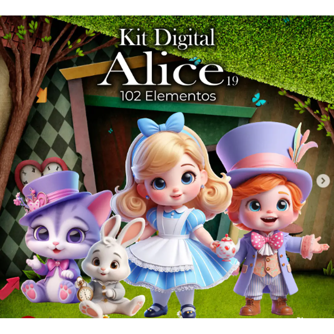 Kit Digital Alice Cute 3d Arquivo em Png 1