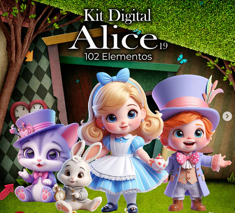 Kit Digital Alice Cute 3d Arquivo em Png