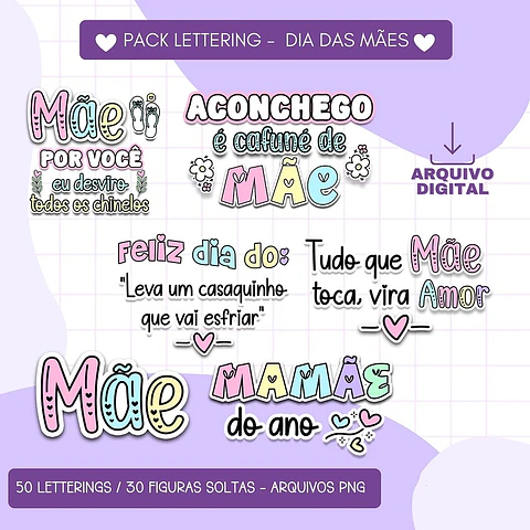 Kit Digital Dia das Mães Frases Arquivo em Png