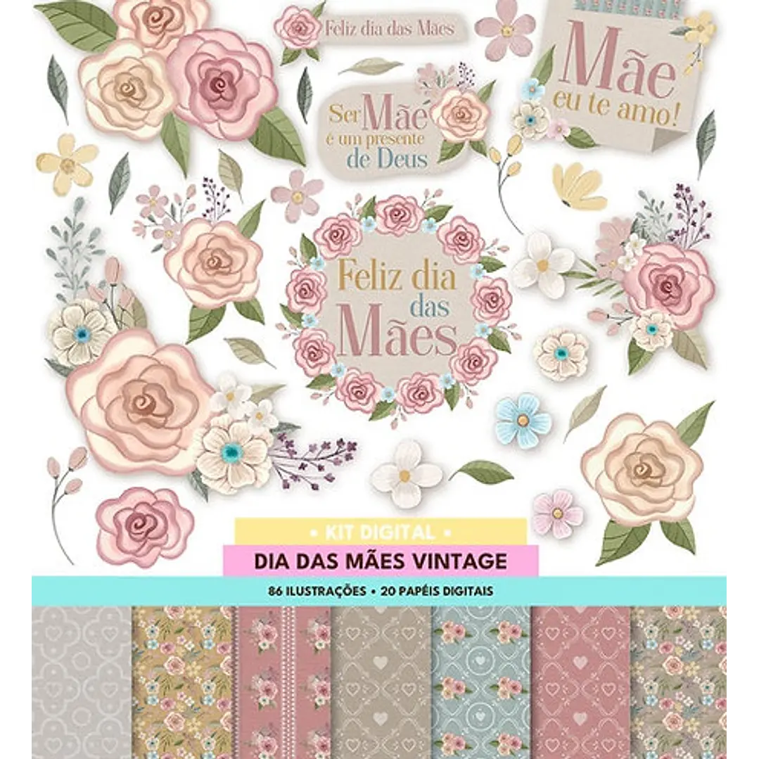 Kit Digital Dia das Mães Vintage Arquivo em Png  1