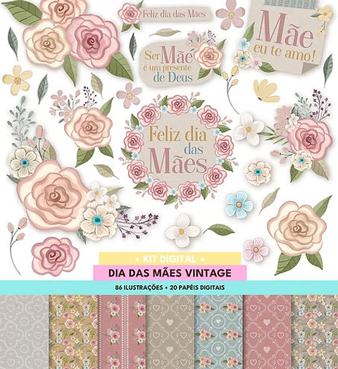 Kit Digital Dia das Mães Vintage Arquivo em Png 