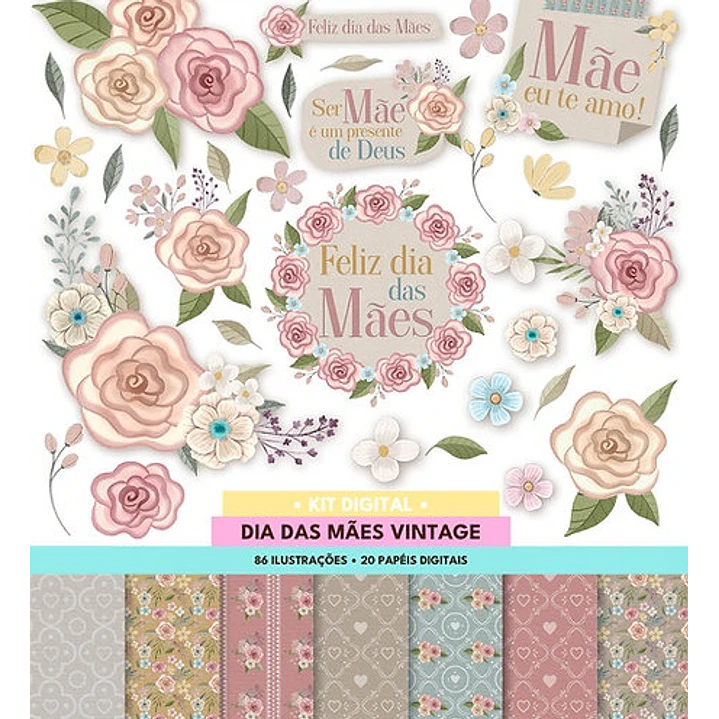 Kit Digital Dia das Mães Vintage Arquivo em Png  1