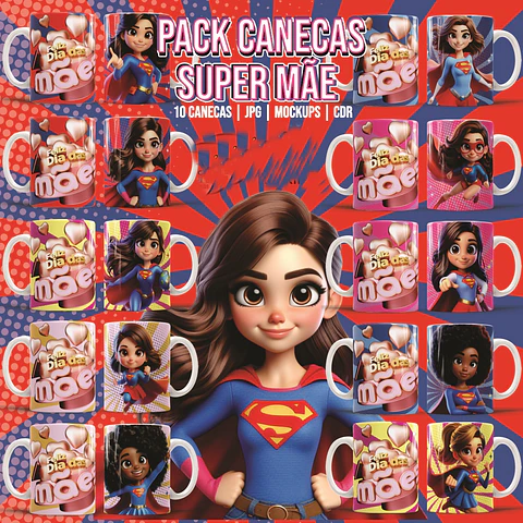 10 Artes para Caneca Dia das Mães Super Mãe - Baixar Grátis