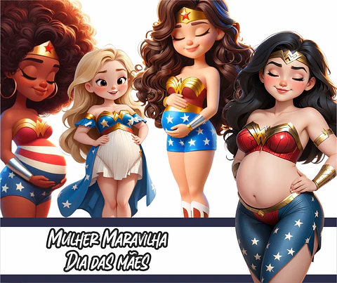 Kit Digital Dia das Mães Mulher Maravilha Arquivo em Png 