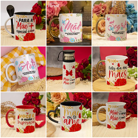 20 Artes para Caneca Floral Dia das Mães Arquivo em Jpg
