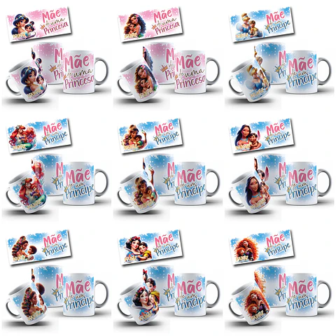 24 Artes para Canecas Dia das Mães Princesas da Disney Arquivo em Jpg