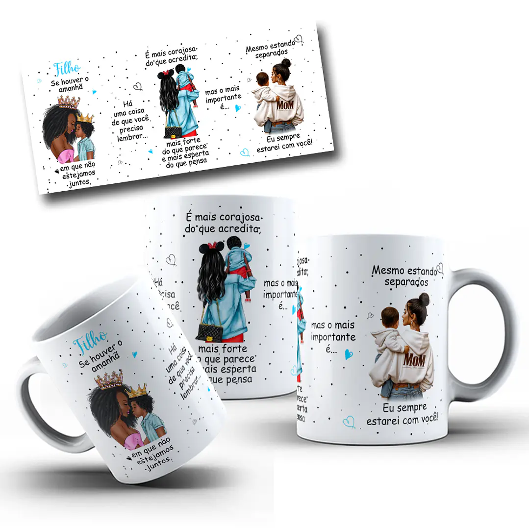 Artes Caneca Se Houver o amanhã em que não estejamos juntos - Mãe e Filha Filho Afro Black Arquivo Png  4