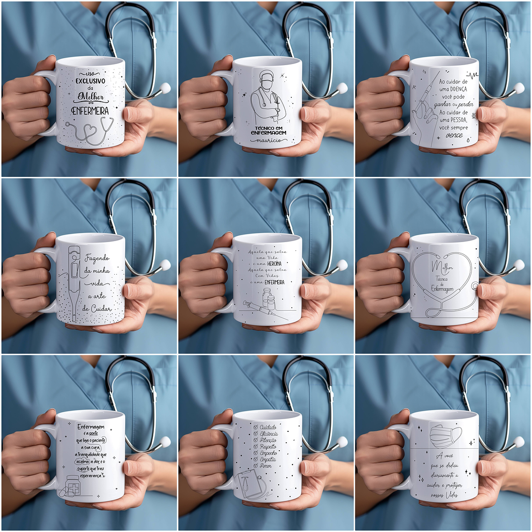 15 Artes para Canecas Enfermagem em Linhas Arquivo em Jpg  1