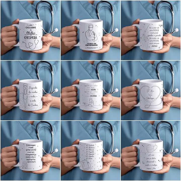 15 Artes para Canecas Enfermagem em Linhas Arquivo em Jpg  1