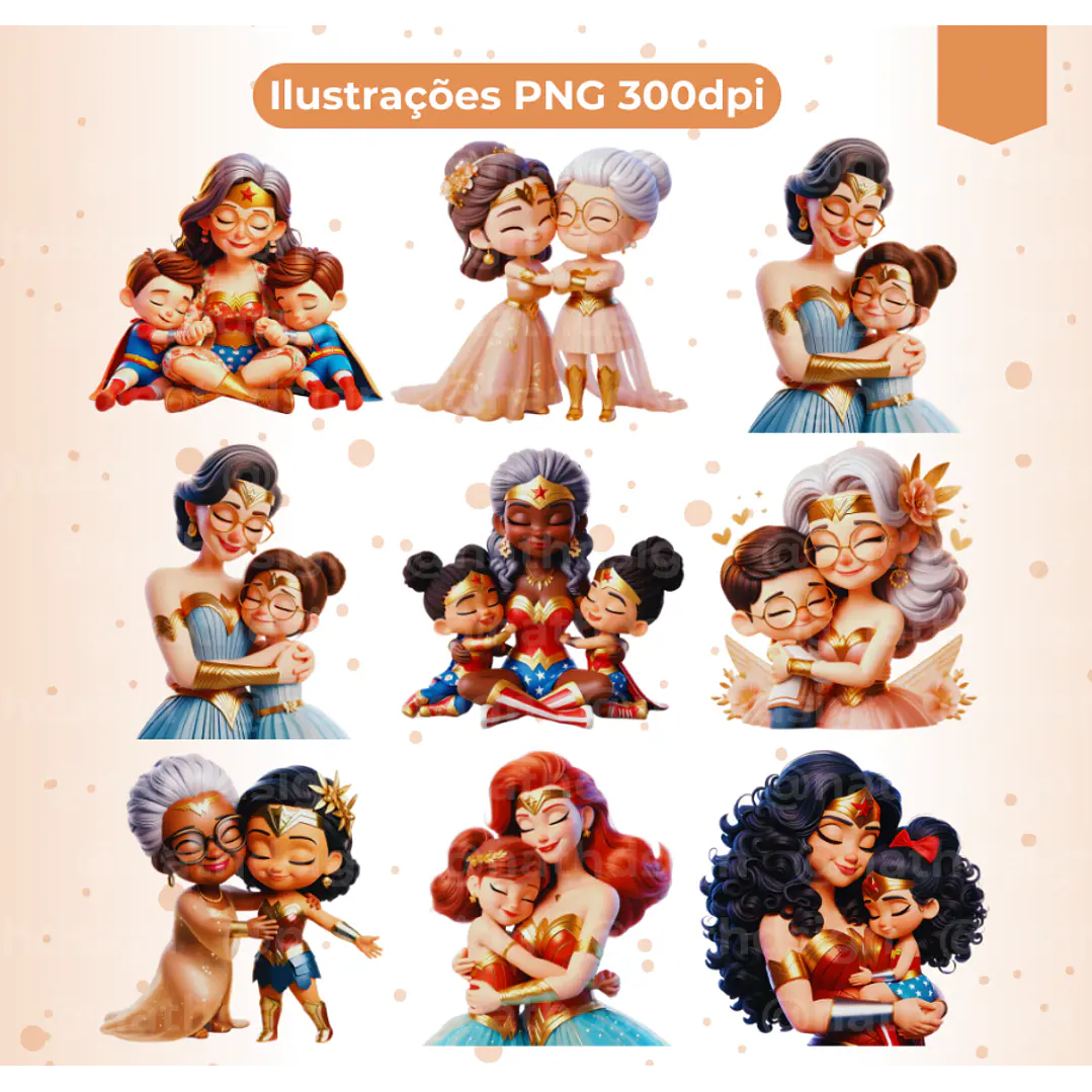 Kit Digital Dia das Mães Mulher Maravilha Arquivo em Png 3