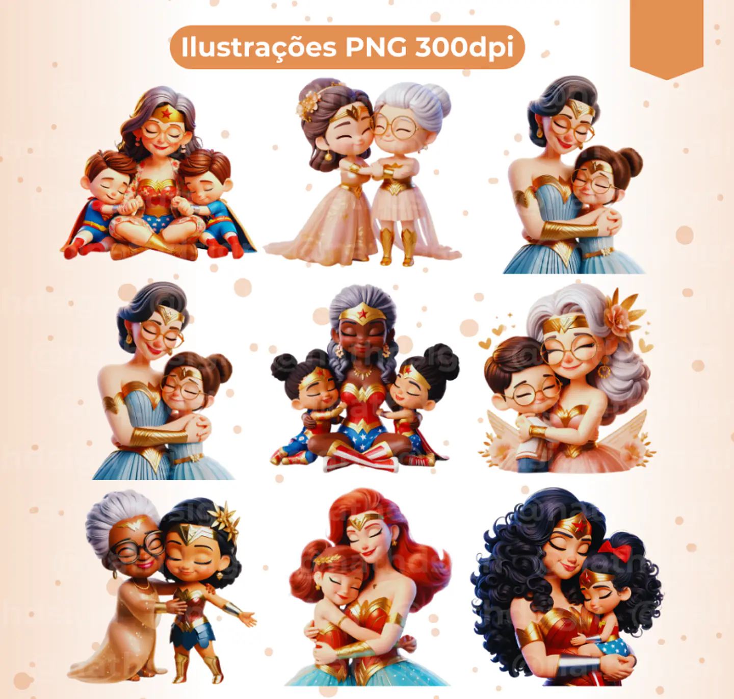 Kit Digital Dia das Mães Mulher Maravilha Arquivo em Png 3