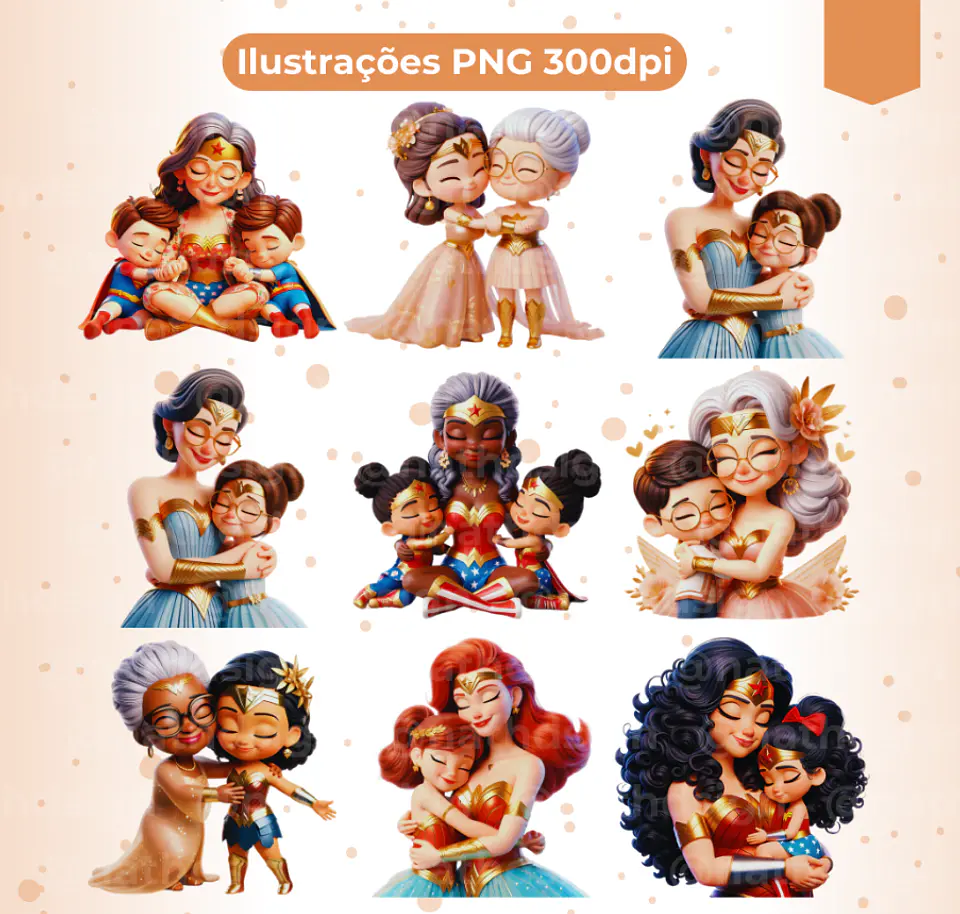 Kit Digital Dia das Mães Mulher Maravilha Arquivo em Png 3