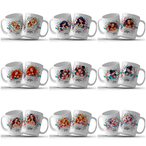 44 Artes para Caneca Princesas Dia das Mães Arquivo em Jpg  