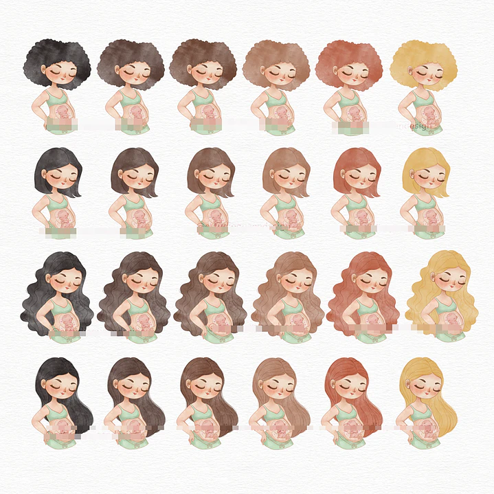 Kit Digital Dia das Mães Bonequinhas Aquarelado Arquivo em Png   4