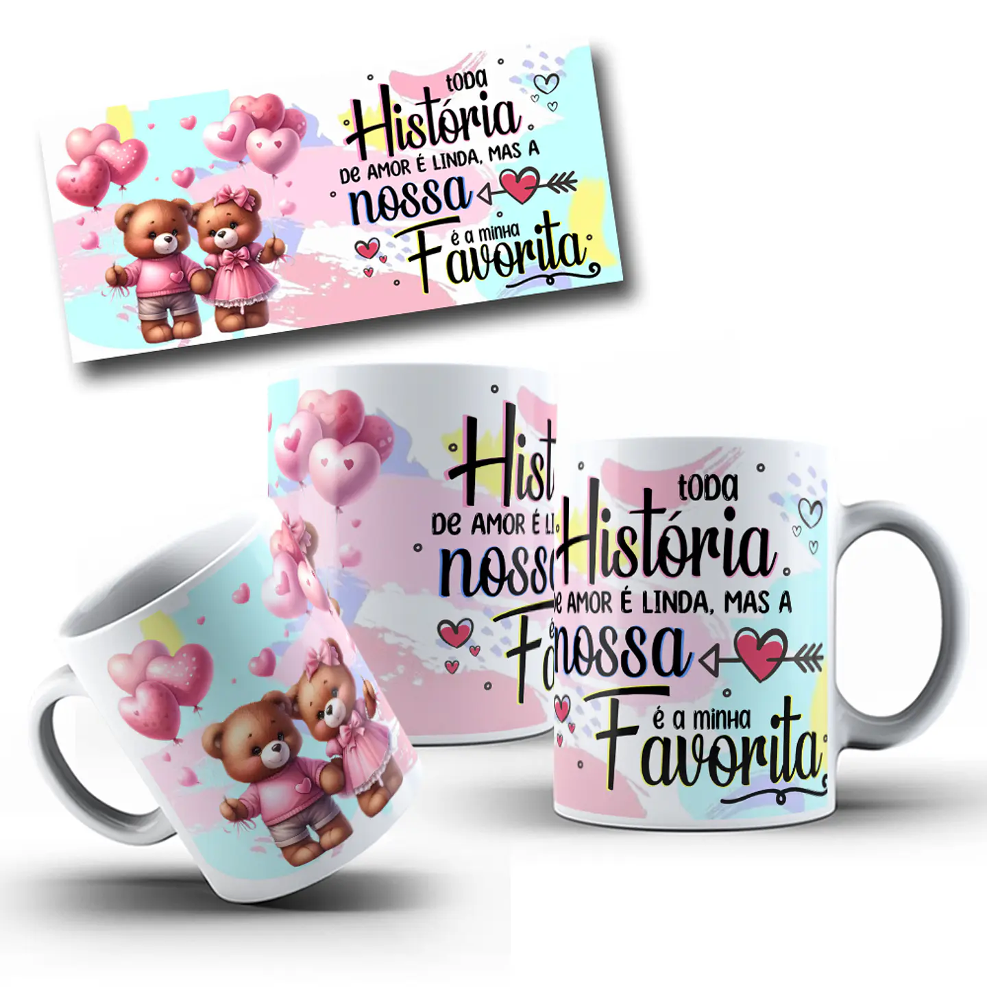 10 Artes Caneca Dia dos Namorados Ursinhos Arquivos Editáveis 3