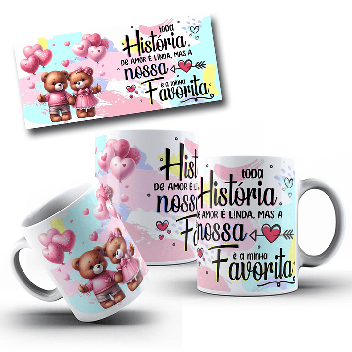 10 Artes Caneca Dia dos Namorados Ursinhos Arquivos Editáveis 3