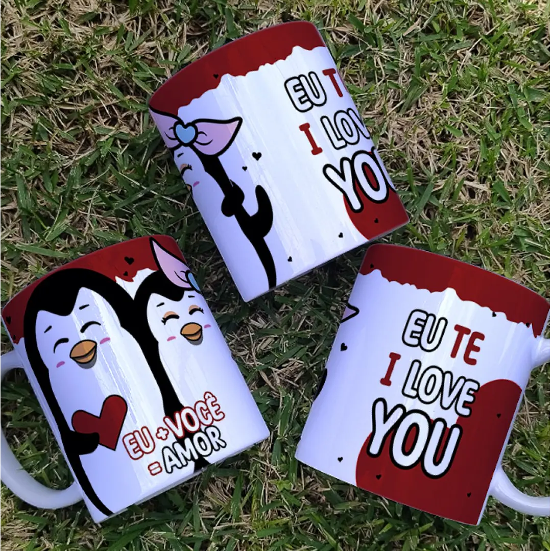 19 Artes Caneca Azulejo e Camisa Dia dos Namorados Pinguins Cute Arquivos Editável 4