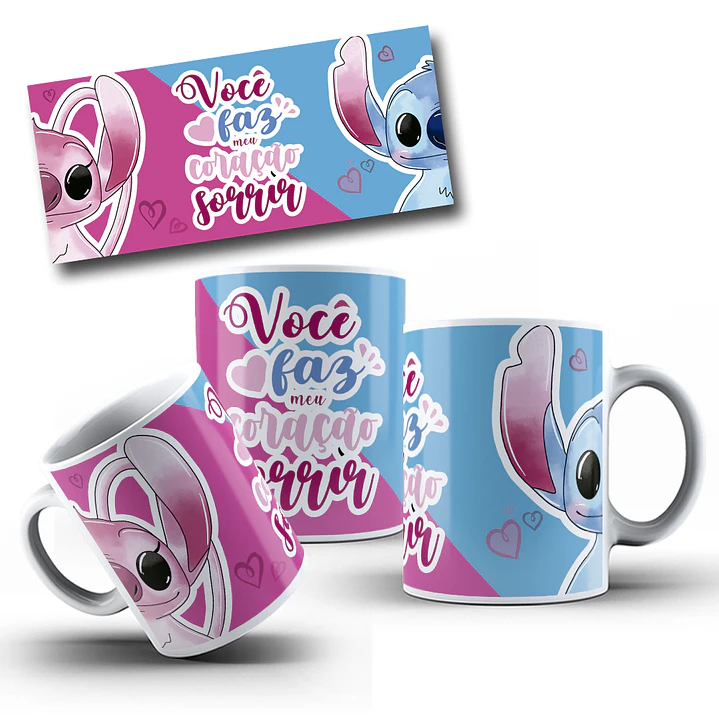 5 Artes para Caneca Dia dos Namorados Stitch e Angel Arquivo Editável  4