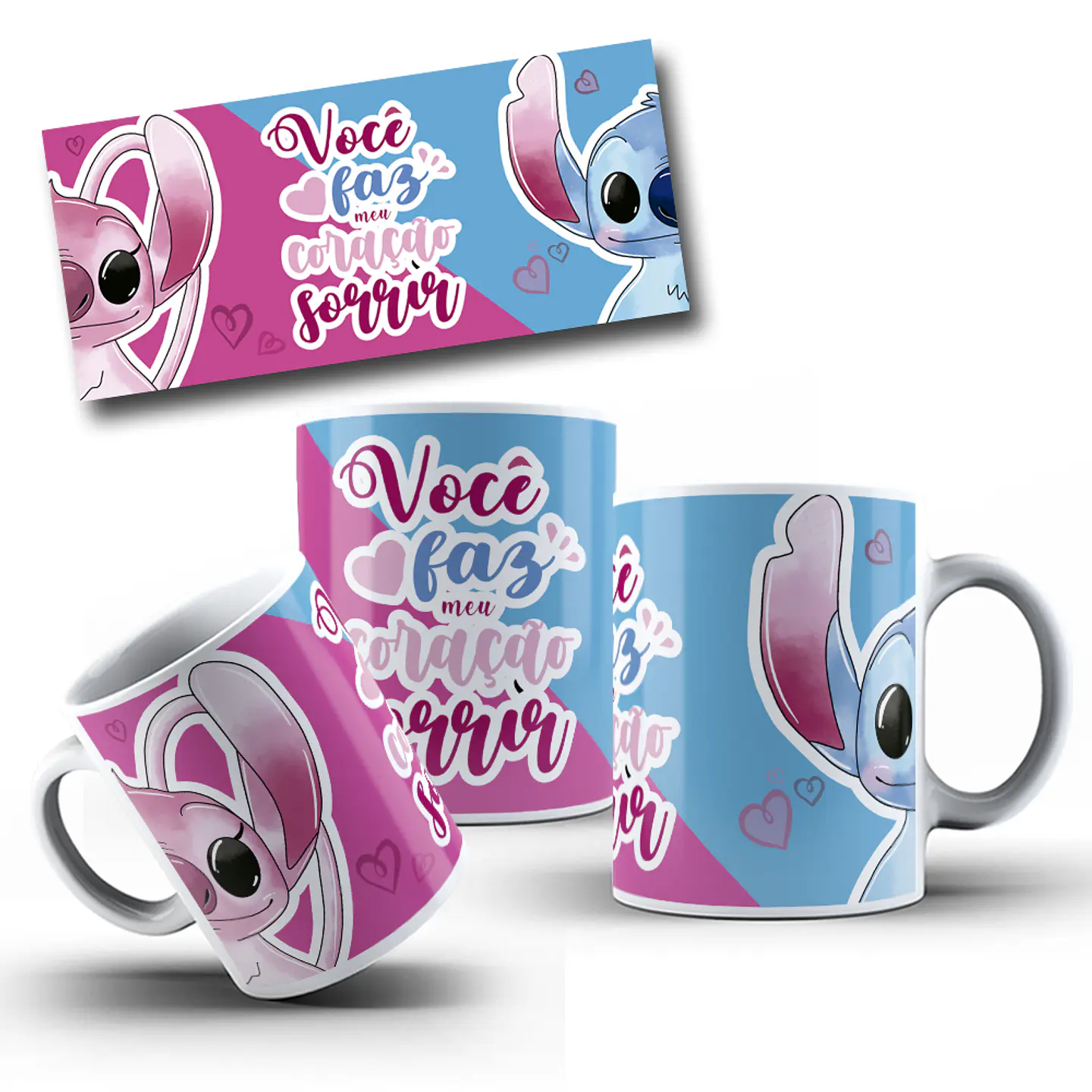 5 Artes para Caneca Dia dos Namorados Stitch e Angel Arquivo Editável  4