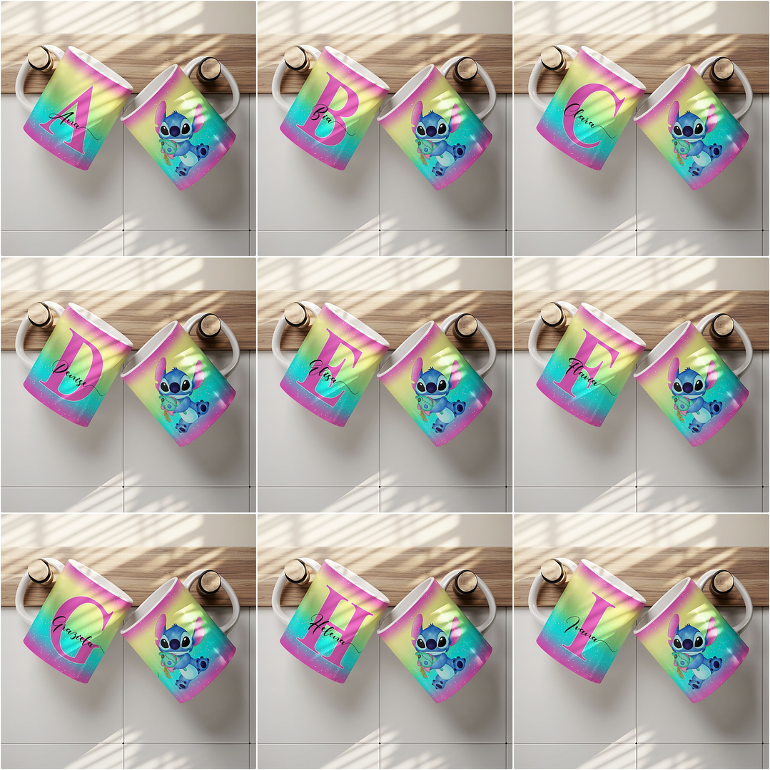 26 Artes para Caneca Alfabeto Stitch Arquivo Editável 1