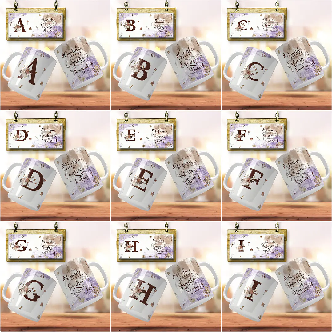 26 Artes para Caneca Alfabeto Arquivo Editável  1