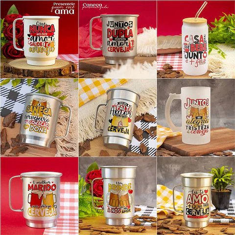 Kit digital Caneca Cheia Casal Feliz Dia dos Namorados Arquivo em Png