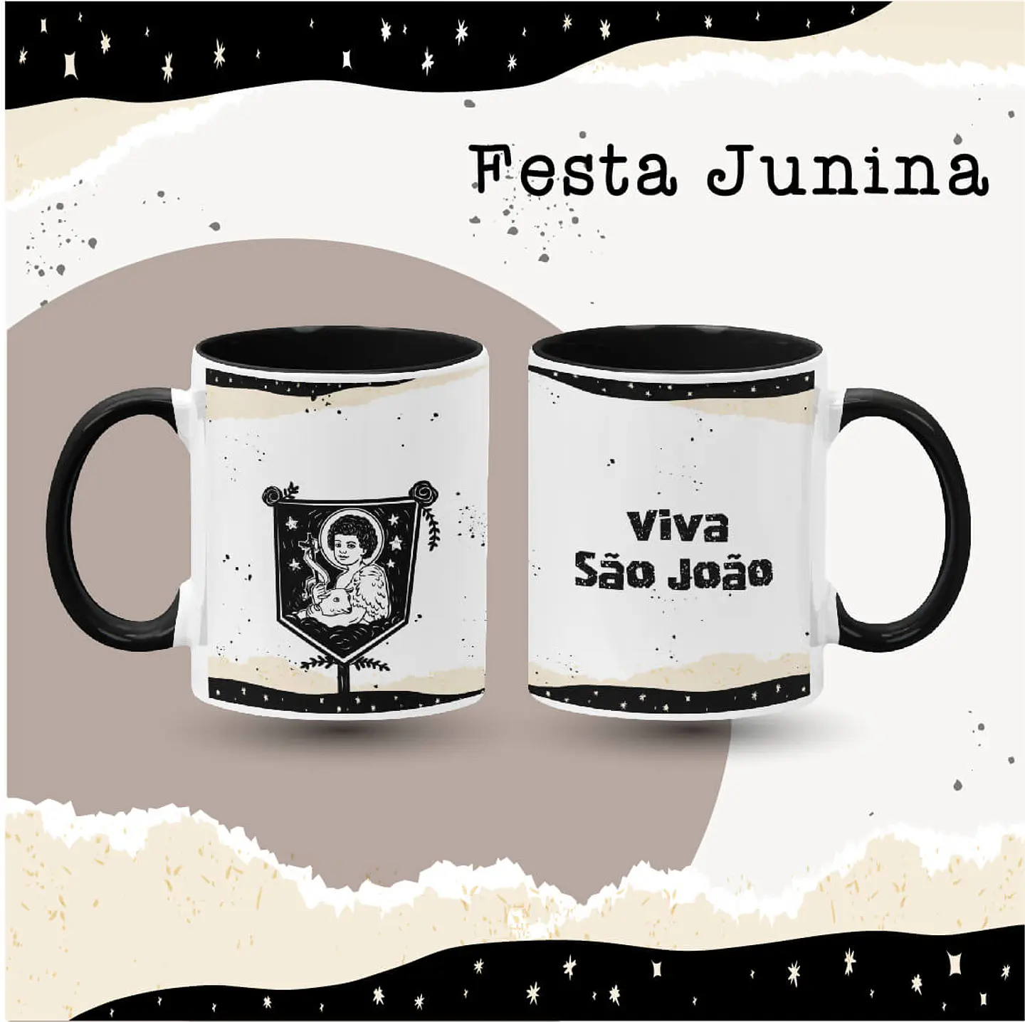 8 Artes para Caneca São João Festa Junina Xilografia Arquivo em Jpg 2