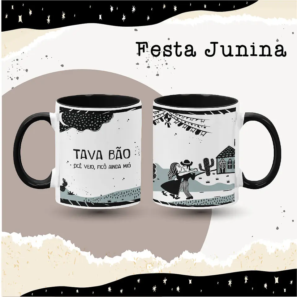 8 Artes para Caneca São João Festa Junina Xilografia Arquivo em Jpg 8