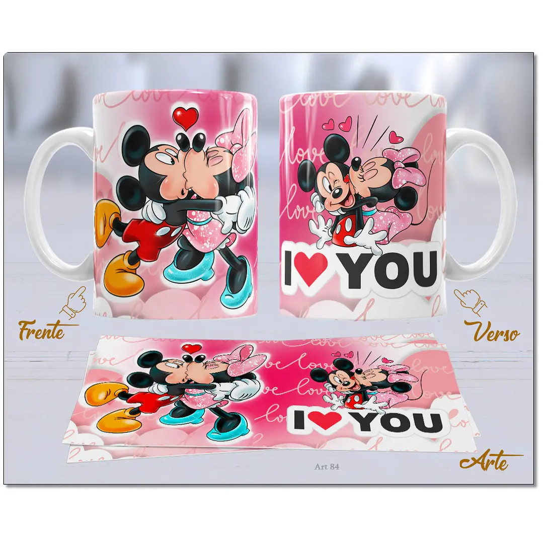 20 Artes para Caneca Dia dos Namorados Mickey e Minnie Arquivo Editável  7