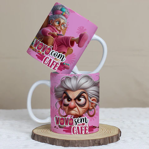4 Artes Caneca Vovó com Café e Sem café Arquivo Editável