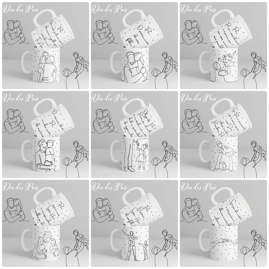 20 Artes para Caneca e Camisa Dia dos Pais em Linhas Arquivo Editável 1