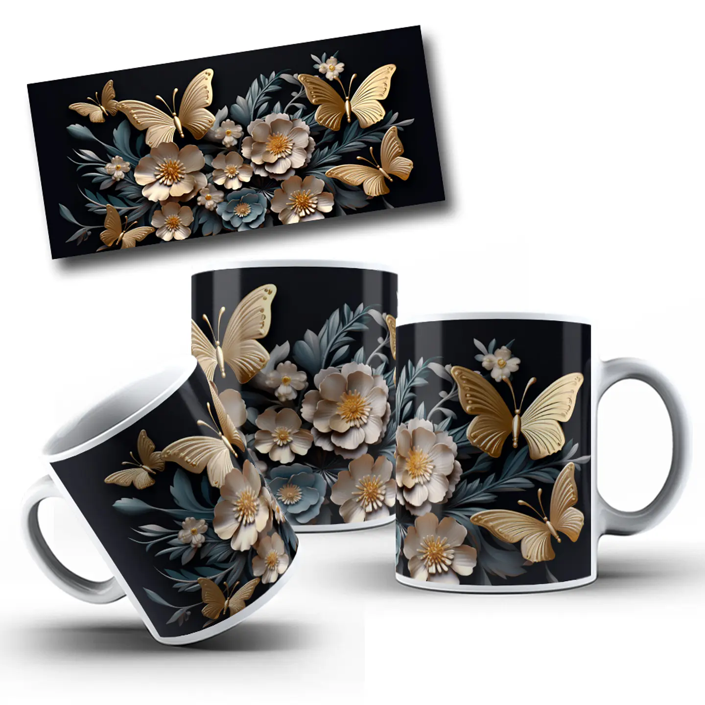 12 Artes para Caneca Borboleta 3d Arquivo em Jpg 3