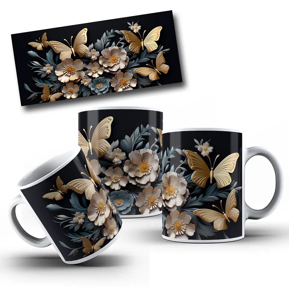 12 Artes para Caneca Borboleta 3d Arquivo em Jpg 3