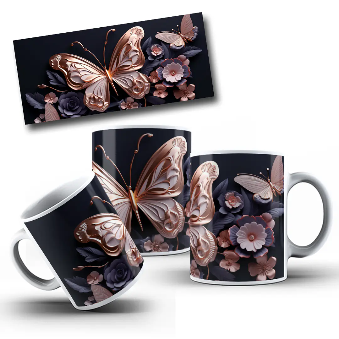 12 Artes para Caneca Borboleta 3d Arquivo em Jpg 1