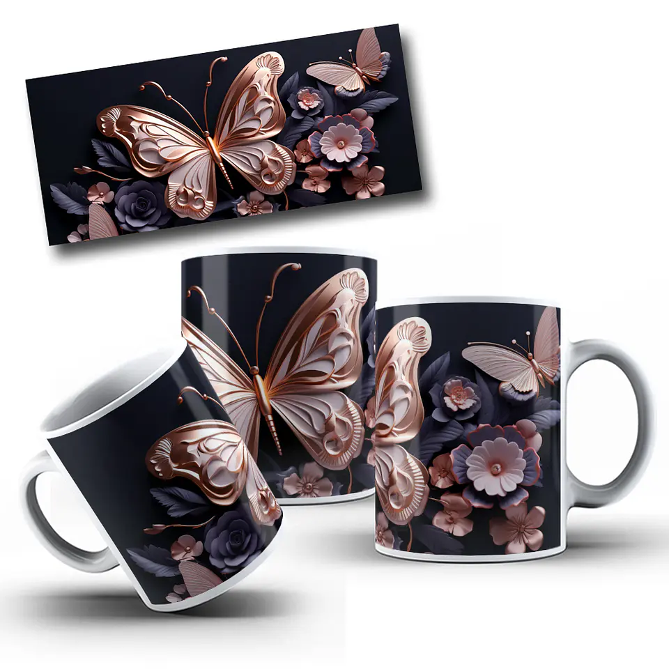 12 Artes para Caneca Borboleta 3d Arquivo em Jpg 1