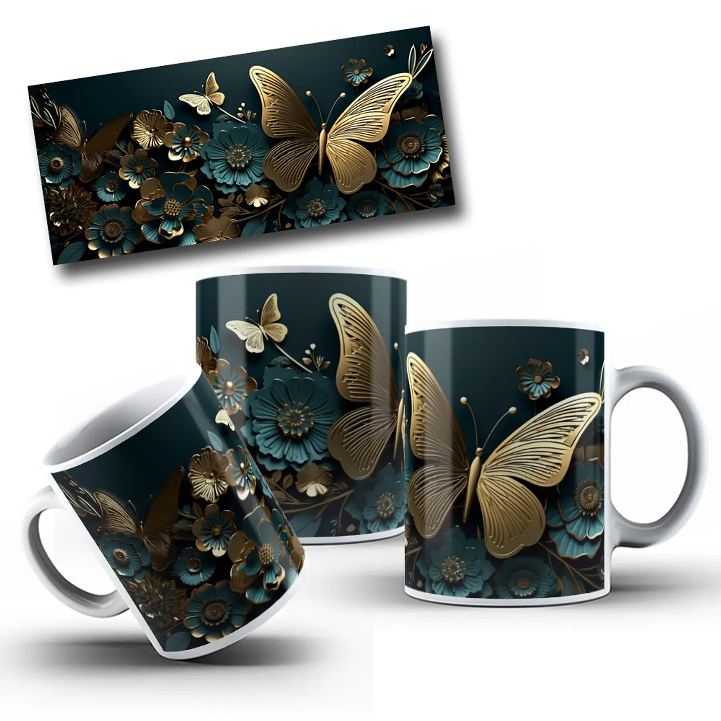 12 Artes para Caneca Borboleta 3d Arquivo em Jpg 7