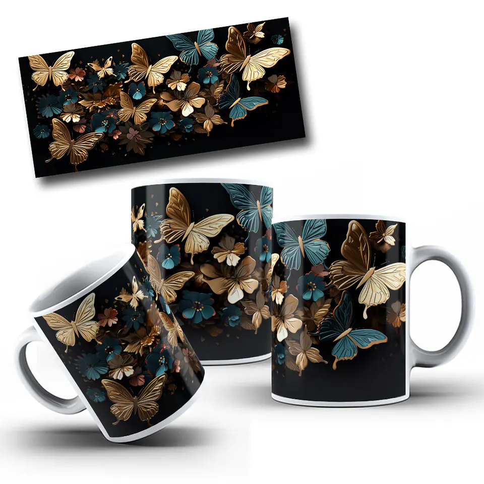 12 Artes para Caneca Borboleta 3d Arquivo em Jpg 8